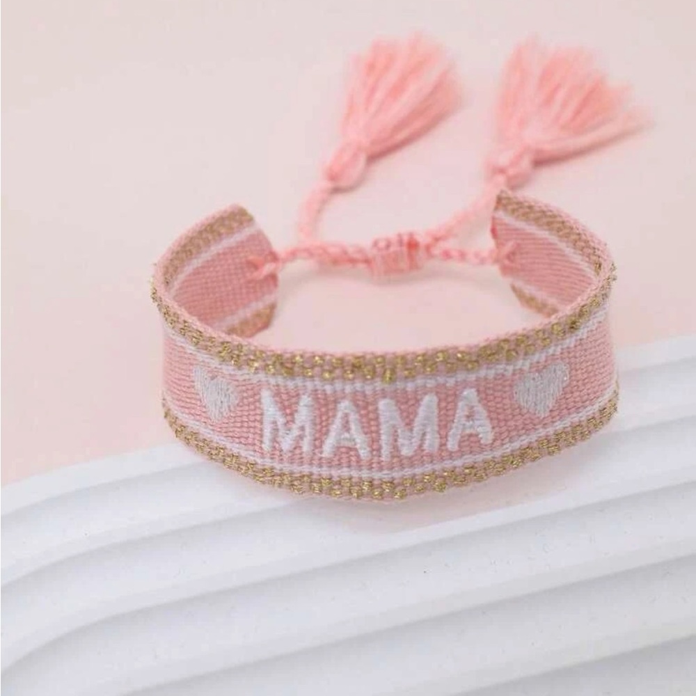 Pink Mama Embroidered Woven Bracelet